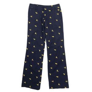 Lilly Pulitzer Navy Blue Yellow Wasp Embroidered Main Line Fit Pants Size 2